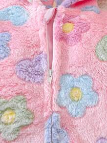 女嬰愛心圖案連帽法蘭絨連身褲