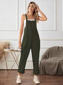 SHEIN LUNE 素色雙口袋背帶連身褲不附吊帶上衣