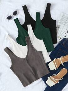 Breezaya Áo ba lỗ cổ chữ V phối gân màu trơn dành cho nữ, dễ mặc, đa năng - Nhiều màu - Xem 6