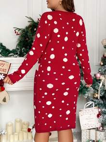 SHEIN Frenchy Plus Christmas Pattern Sweater Dress - Red - View 2