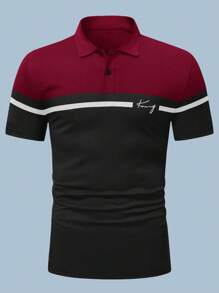 Manfinity Homme Nam Khối màu Đồ họa Chữ cái Áo polo - màu đen - Xem 5
