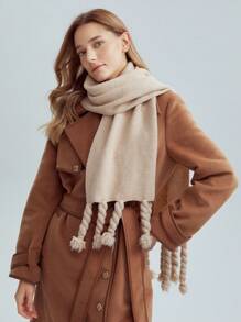 MOTF PREMIUM 羊毛混紡扭紋流蘇圍巾 - 杏色 - 查看 3