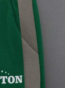 SHEIN Young Boy Letter Graphic Colorblock Hoodie & Sweatpants Without Sweatshirt - Dark Green - View 5