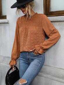 SHEIN Privé Frill Neck Flounce Sleeve Blouse - Brown - View 3