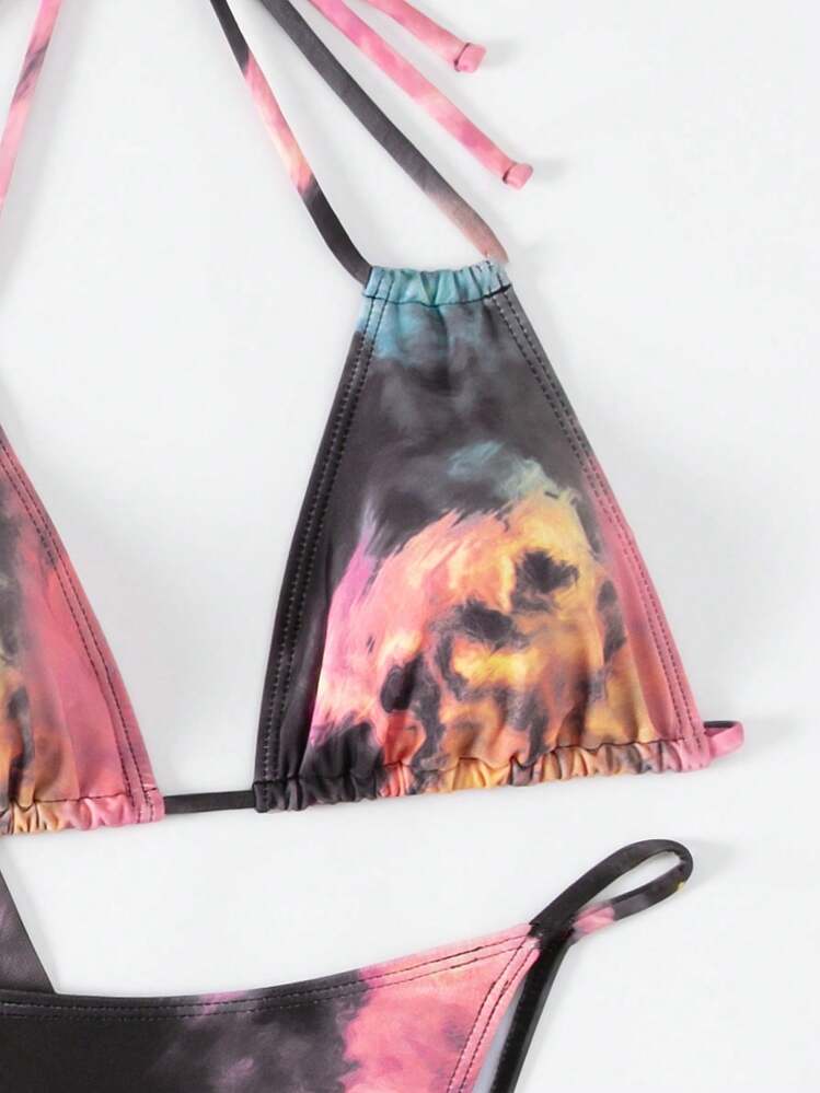 Conjunto de biquíni Tie-Dye Triangle Cup verão praia - Multicolorido - Ver 6