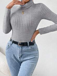 SHEIN LUNE 高領條紋針織連體衣 - 淺灰色 - 查看 6