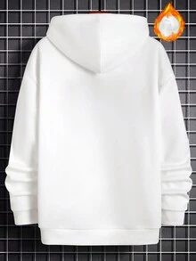 Manfinity Homme 寬鬆版型男士卡通圖形束口加厚連帽衫 - 白色 - 查看 2