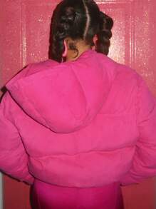 Slaydiva Abrigo con capucha acolchado para mujer - Rosa Fucsia - Ver 2