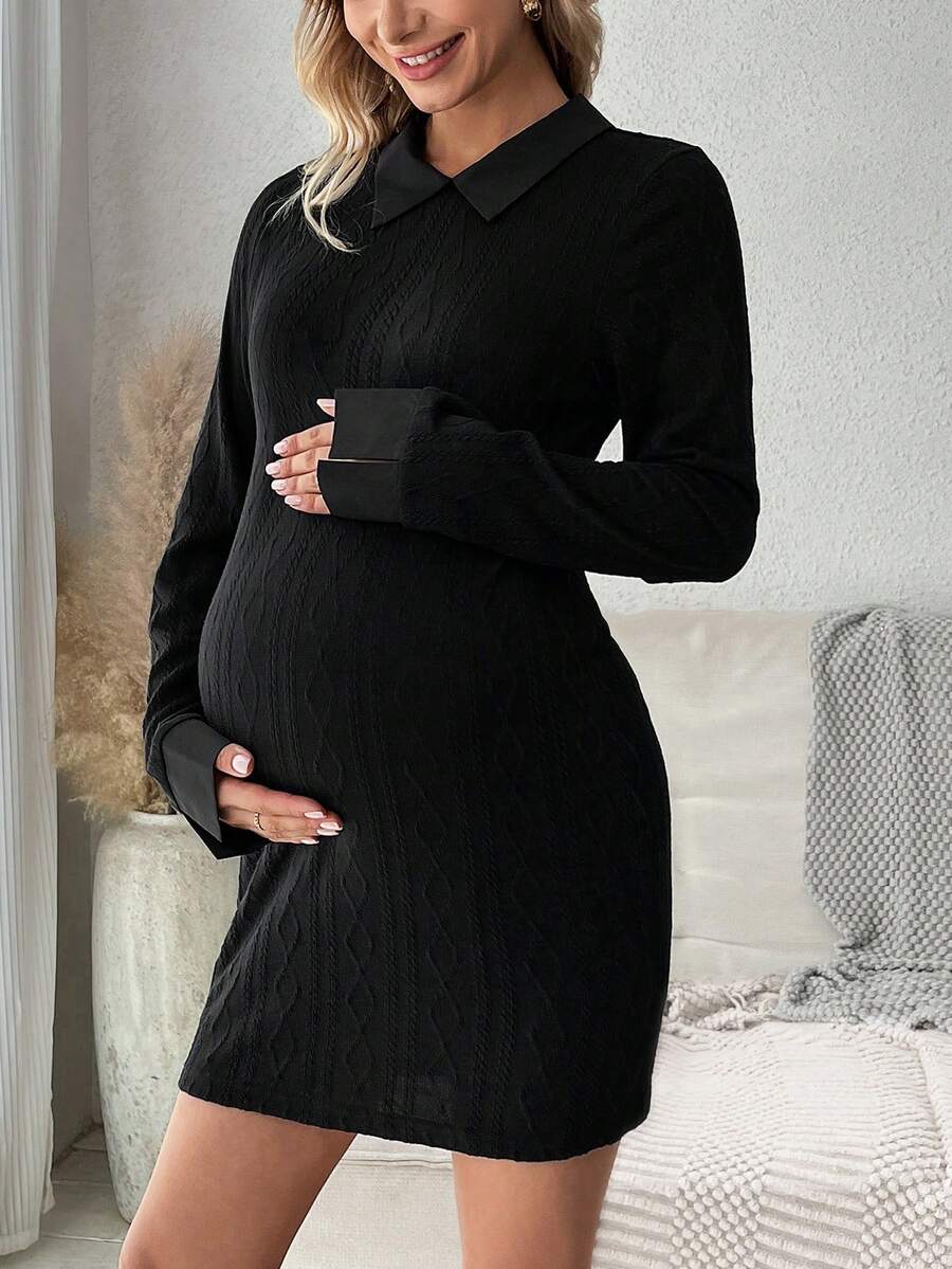 SHEIN Maternidad Vestido ajustado unicolor - Negro - Ver 1