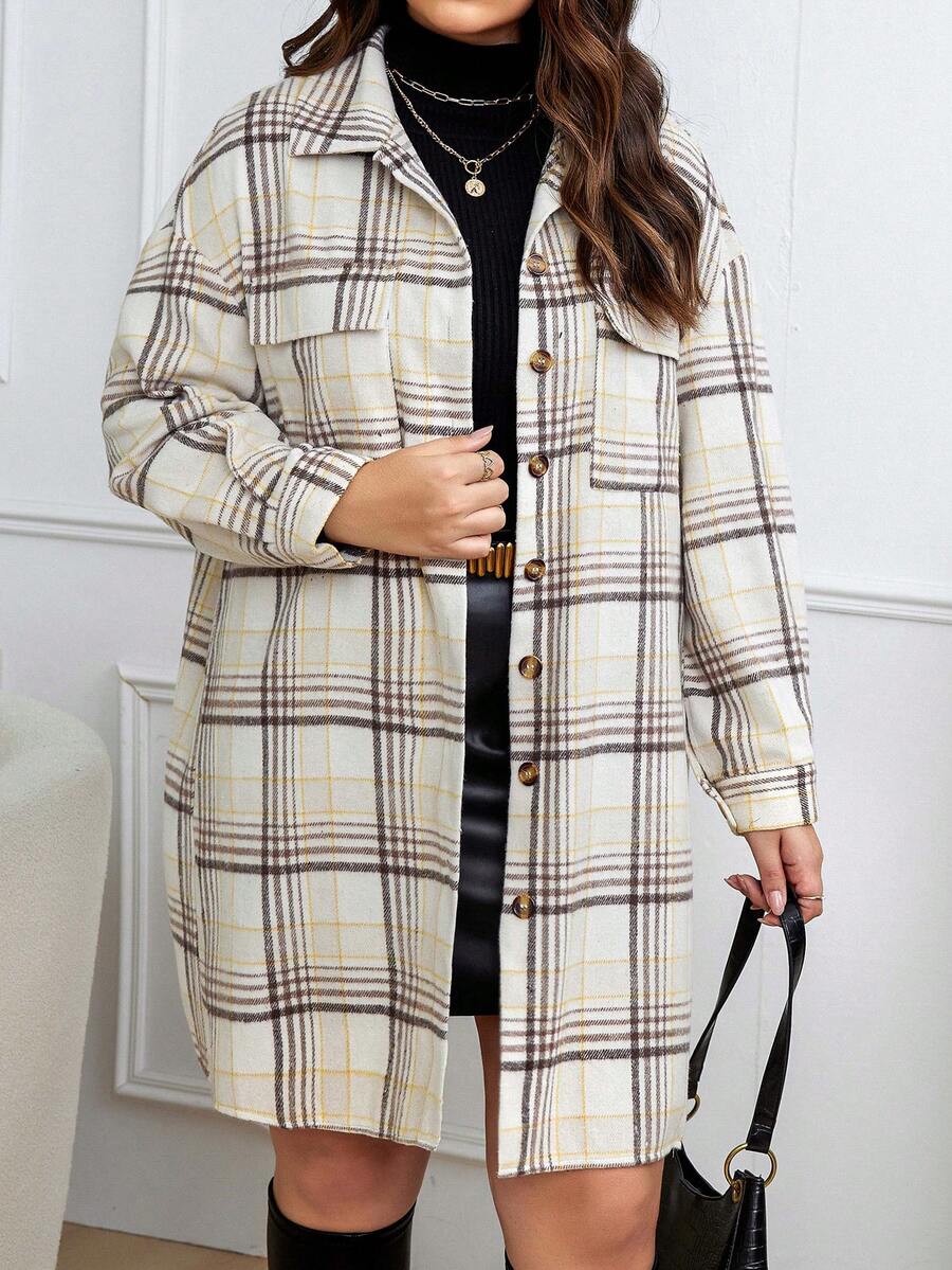 Calvaya Hơn In kẻ sọc Thả vai Túi có nắp áo - Màu be - Xem 1