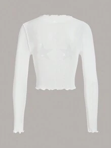 SHEIN ICON 星星圖案木耳邊網紗上衣 - 白色 - 查看 2