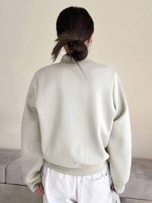 DAZY Geo Graphic Mock Neck Drop Shoulder Sweatshirt,Long Sleeve Tops,Fall Women Clothes - Beige - View 4