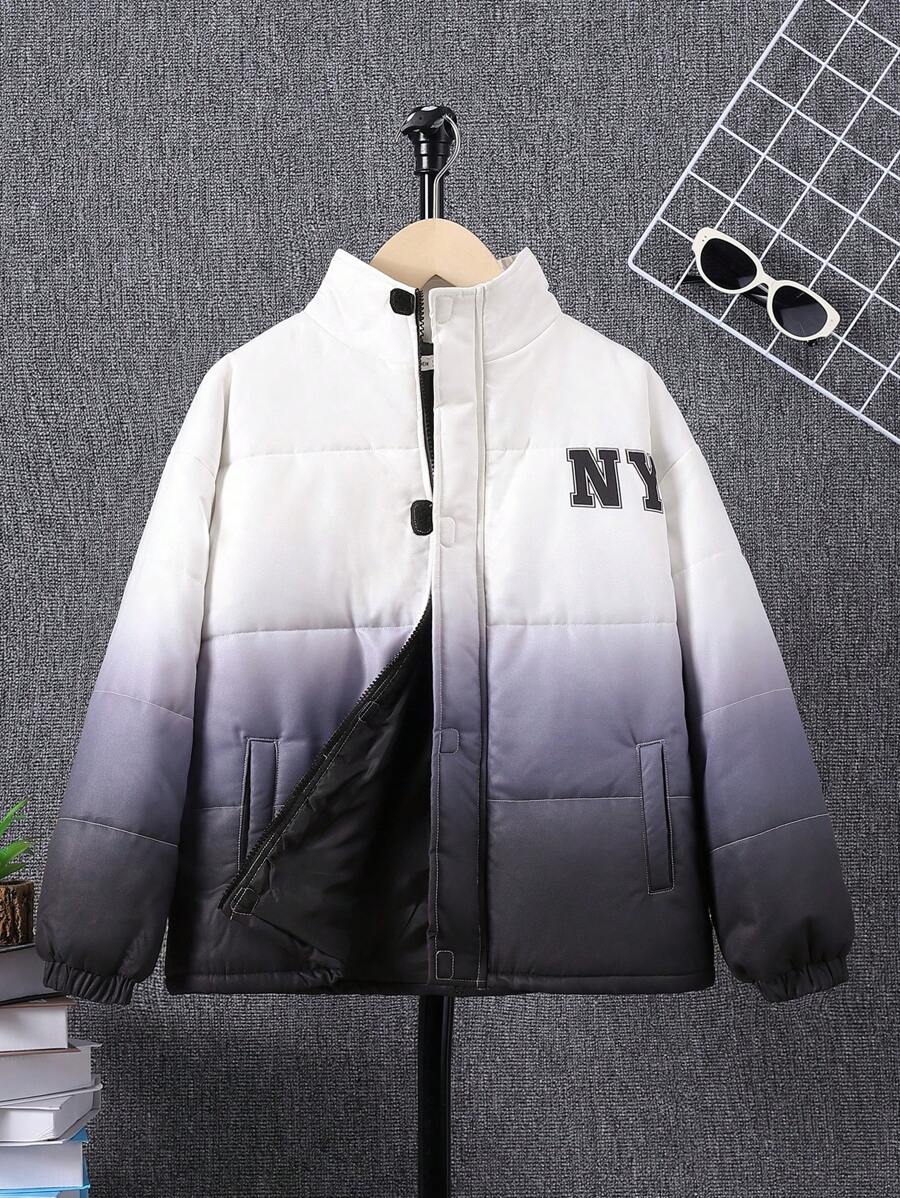 SHEIN Tween Boys' Casual Gradient Printed Stand Collar Thick Padded Winter Parka - Multicolor - View 1