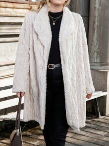 Calvaya Plus Shawl Collar Single Button Teddy Coat - Apricot - View 3