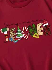 INAWLY 圣诞印花落肩套头卫衣，秋季卫衣 - 酒紅色 - 查看 7