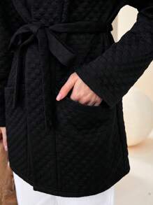 Seusyu Drop Shoulder Pocket Patched Belted Coat - Blue - View 3