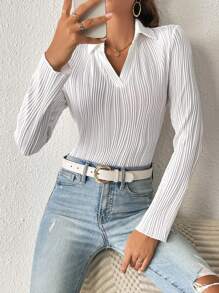 SHEIN Frenchy Solid Textured Tee - White - View 1