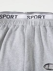 Teen Girl Letter Graphic Contrast Tape Sweatpants - Dark Grey - View 7