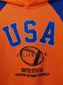 SHEIN Young Boy Slogan & Football Graphic Raglan Sleeve Sweatshirt - Multicolor - View 4