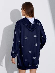 SHEIN Unity 聖誕圖案落肩袖連帽洋裝 - 藏蓝色 - 查看 2