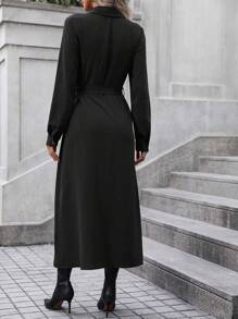 SHEIN LUNE Đầm Maxi Sơ Mi Thắt Lưng Cài Nút Phía Trước Cho Nữ - màu đen - Xem 2