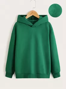 SHEIN 青少年男童纯色保暖卫衣 - 綠色 - 查看 1