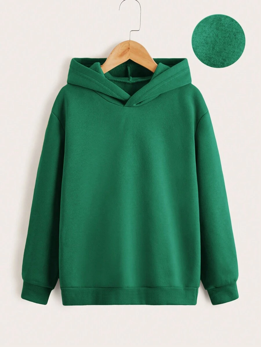 SHEIN Áo nỉ giữ nhiệt trơn cho bé trai tuổi teen - màu xanh lá - Xem 1