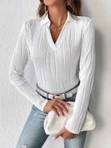 SHEIN Frenchy Solid Textured Tee - White - View 3