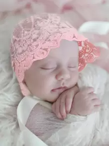 Baby Girl Solid Lace Hat Photography Prop - Pink - View 1