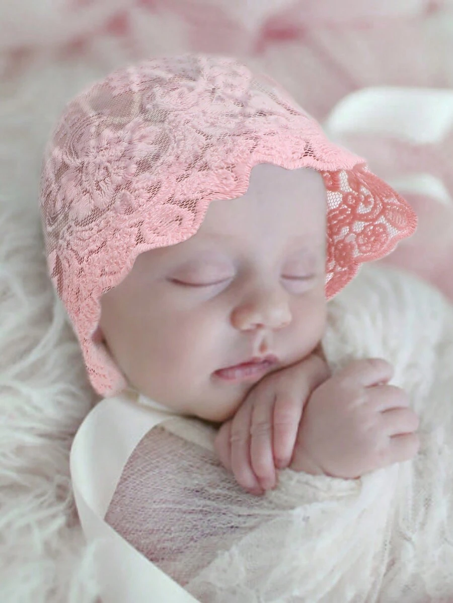 Baby Girl Solid Lace Hat Photography Prop - Pink - View 1
