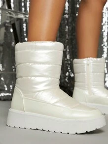 絎縫厚底雪地靴 - 米色 - 查看 3