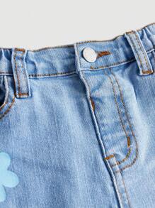 SHEIN Jong meisje Bloemenprint Onbewerkte snee Jeans met brede pijpen