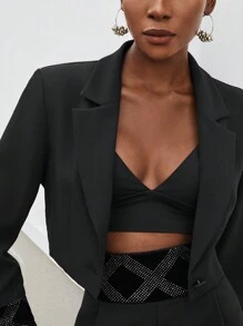 Maija Của phụ nữ Màu thuần Thon gọn Áo vest Với Tương phản Thiết kế - màu đen - Xem 8