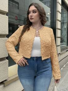 SHEIN Privé Jachetă în față deschisă cu ornamente Scallop Plus - Kaki - Vizualizare 1