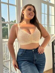 Plus 3pcs Hook And Eye Lace Overlay Bra - Multicolor - View 5