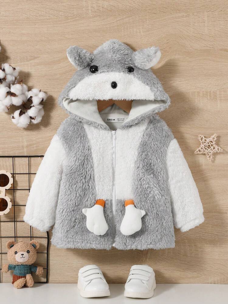 Baby Boy 3D Ear Design Hooded Flannel Coat