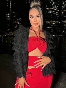 SHEIN SXY Solid Open Front Coat - Black - View 4