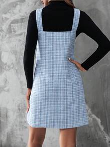 Chiquease Plaid Tweed Overall Dress Without Sweater - Blue - View 2