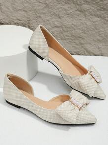 Faux Pearls Decor Ballet Flats, Beige Bowknot & Pearl Solid Color Ballet Flats For Women - Beige - View 2