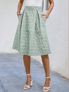 SHEIN Frenchy Dệt hoa Túi nghiêng Chi tiết xếp li Váy - màu xanh lá - Xem 4
