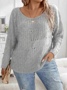 Calvaya Áo len dệt kim dáng suông vai rộng, áo len chui đầu mùa thu đông. - Xám - Xem 6