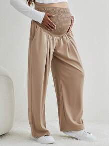 SHEIN Maternity Wide Leg Pants - Camel - View 3