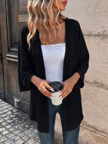 素色蝙蝠袖開門襟外套 - 黑色 - 查看 3