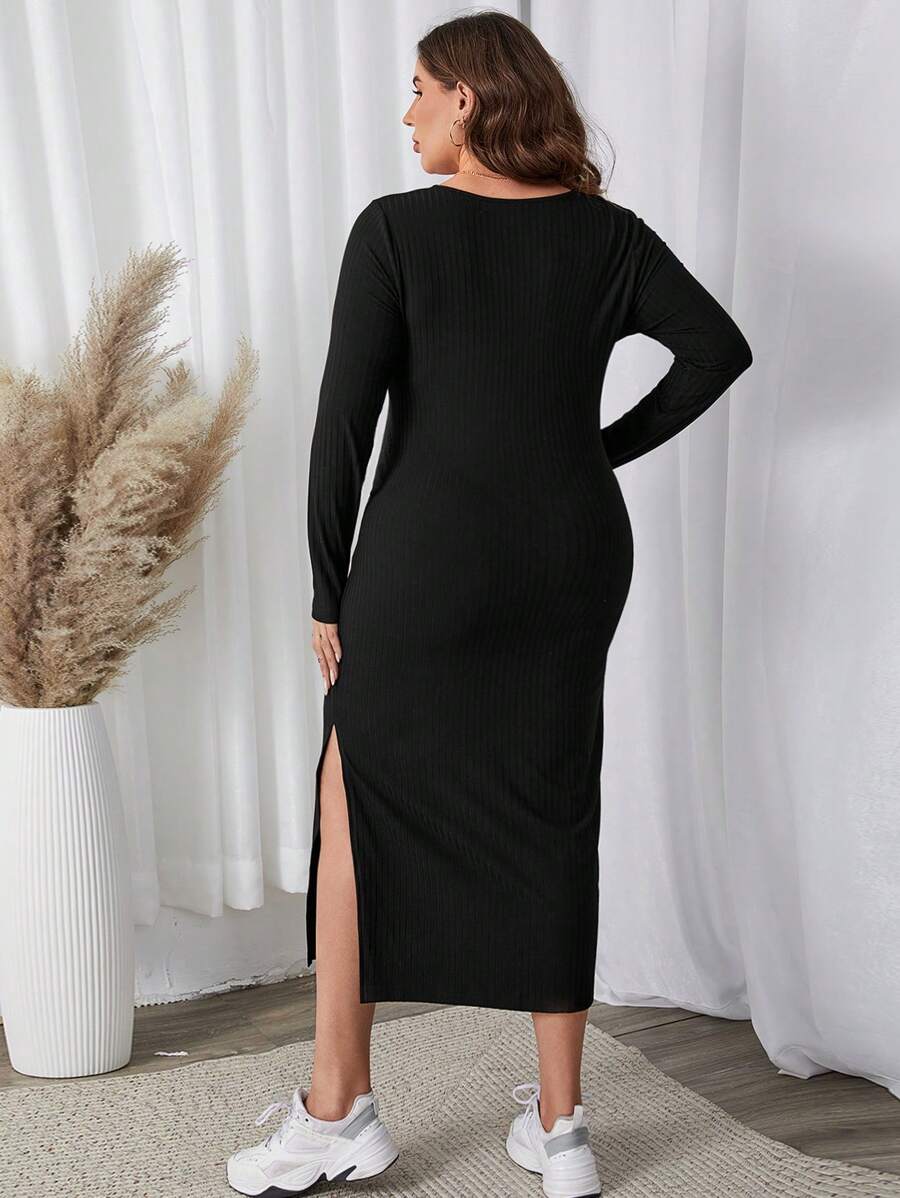 SHEIN Maternity Dress Plus Size Solid Color Side Slit Dress SHEIN USA