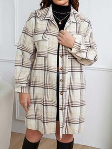 Calvaya Hơn In kẻ sọc Thả vai Túi có nắp áo - Màu be - Xem 7