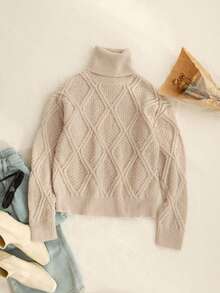 SHEIN Unity Solid Turtleneck Sweater - Apricot - View 4