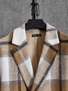 Manfinity VCAY Loose Fit Men's Plaid Double-Breasted Lapel Neck Drop Shoulder Overcoat, For Fall Winter - Khaki - View 4