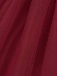 SHEIN Cô gái Tween Giấy dán hoa văn Lace  Lưới Hem Đầm Đối với Giáng sinh - Đỏ - Xem 5