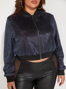 SHEIN SXY 大碼拉鏈開襟短款飛行員夾克 - 藏蓝色 - 查看 4