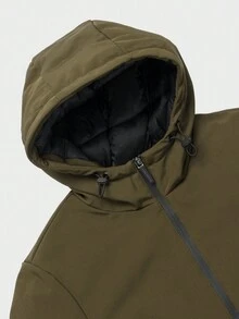 Men Zip Up Hooded Padded Coat - Army Green - View 5
